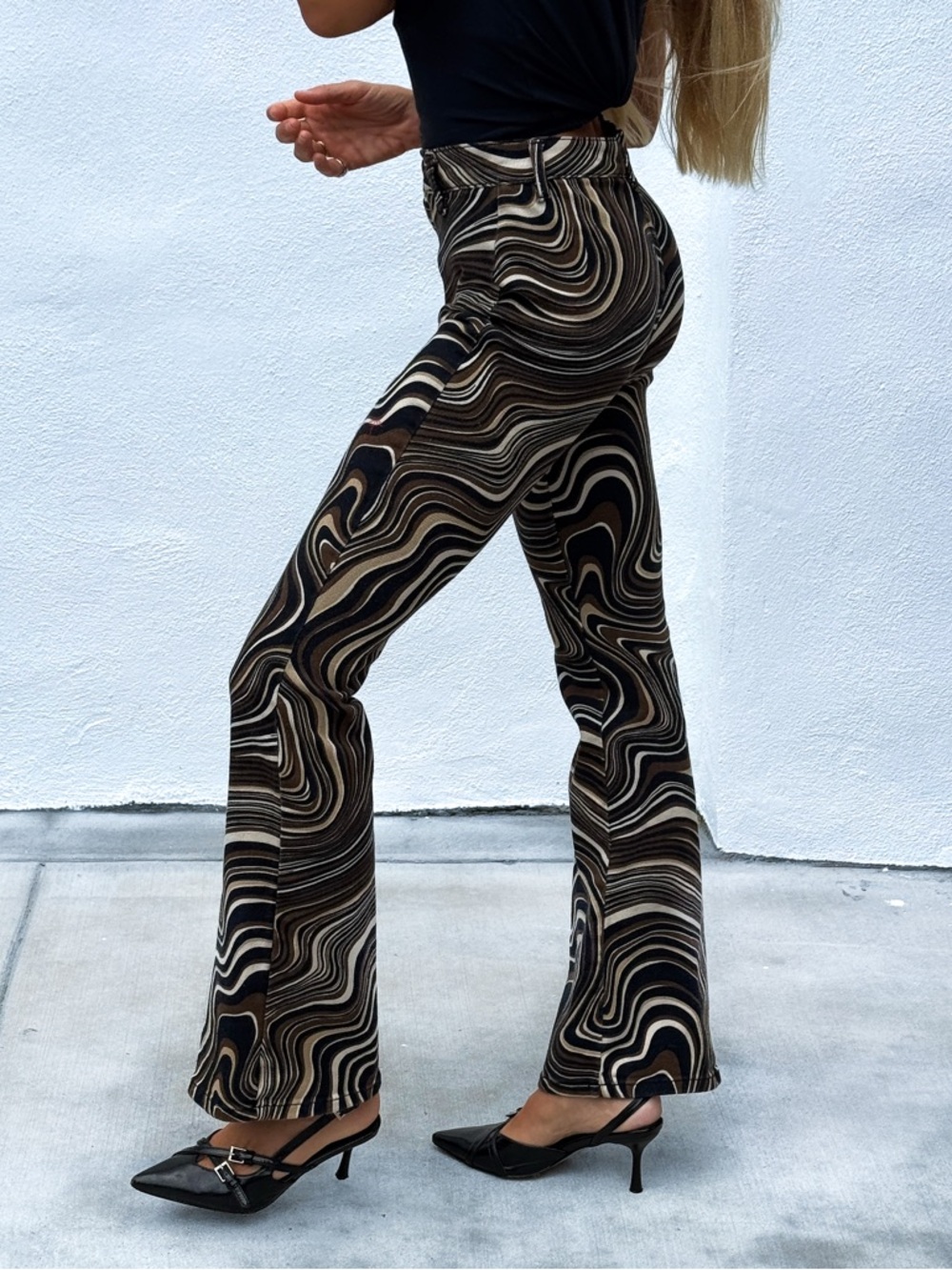 Motel Rocks Black & Brown Swirl Flare Pants